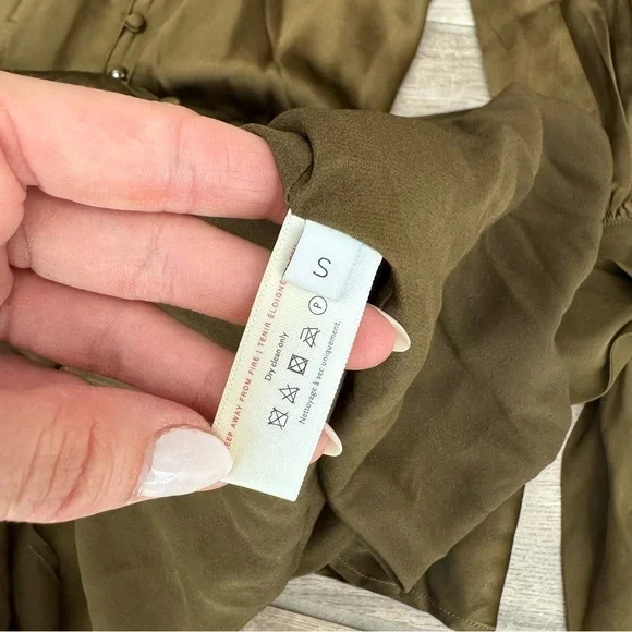 Olivia Von Halle Silk Midi Dress Button Down Tie Sleeve Olive Green Small - Picture 6 of 9